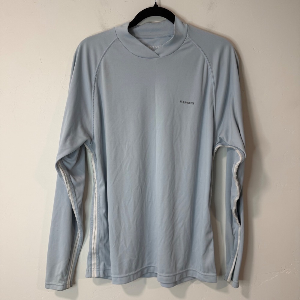 Simms Mens Fishing Shirt M Light Blue 3XDRY Long Sleeve Performance Mock Neck